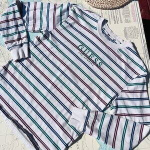 Vintage 90s Style Guess Embroidered Logo Long Sleeve Tee
